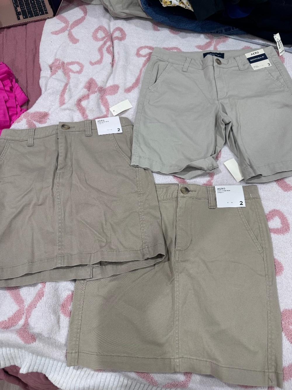 NWT Aeropostale Size 2 Khaki Bundle | 2 Mini Skirts + Bermuda Shorts
